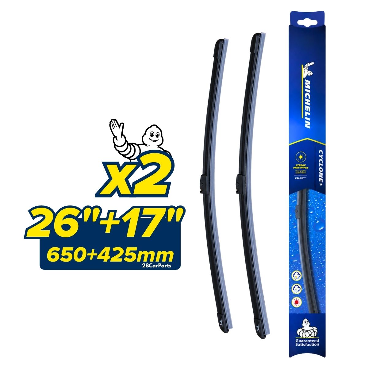 MICHELIN Cyclone+ Front Wiper Blades for BMW 2 Series Active Tourer U06 RHD (1/2022+) (Pair)