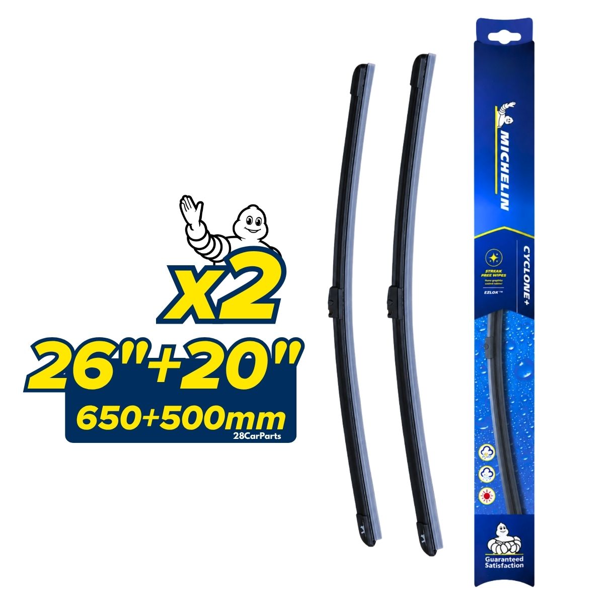 MICHELIN Cyclone+ Front Wiper Blades for Land Rover Discovery V LR B6 RHD (4/2017+) (Pair)