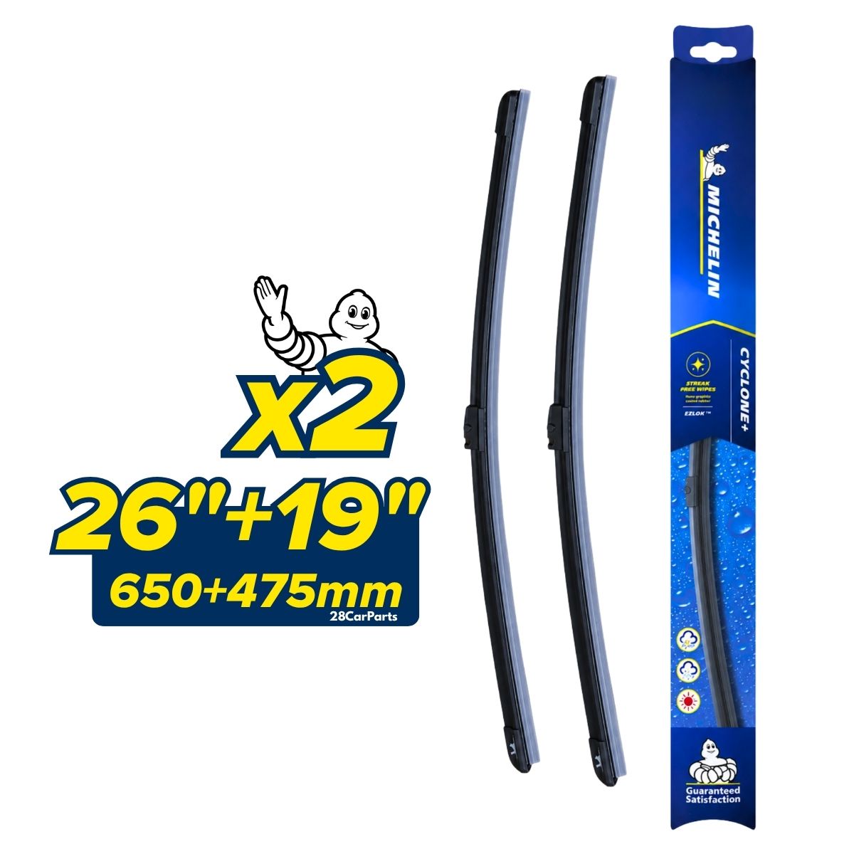 MICHELIN Cyclone+ Front Wiper Blades for Mercedes Benz GLA 247 RHD (2/2020+) (Pair)