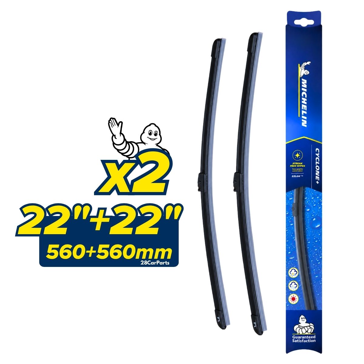 MICHELIN Cyclone+ Front Wiper Blades for Mercedes Benz GLC 253 RHD (12/2018 - 4/2022) (Pair)