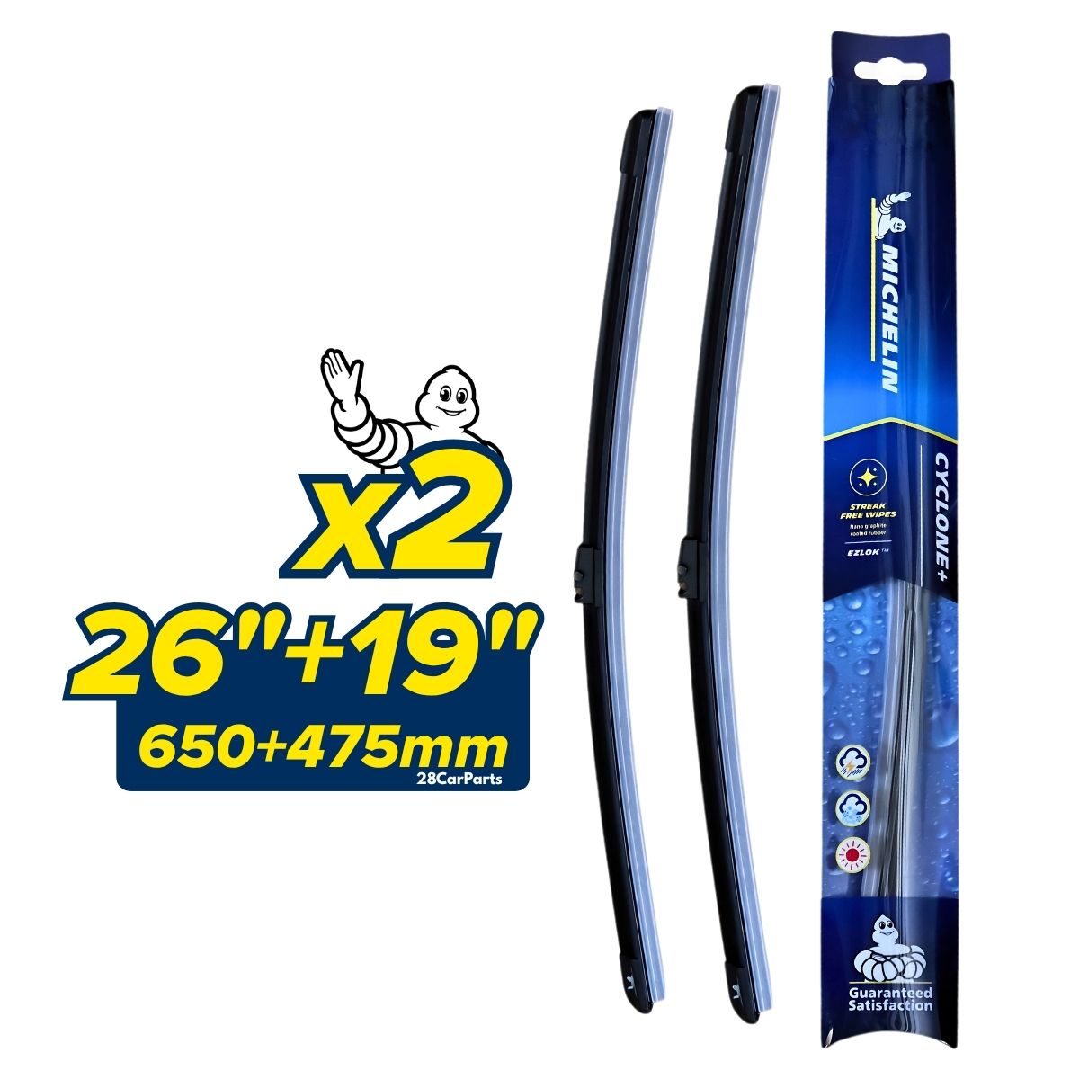 MICHELIN Cyclone+ Front Wiper Blades for Mercedes Benz EQA 243 RHD (11/2020+) (Pair)